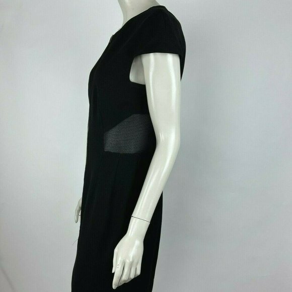L'Agence Mesh Cutout Zip-Front Dress Cap Sleeve Crew Neck Midi Black Women 8 - Picture 5 of 16